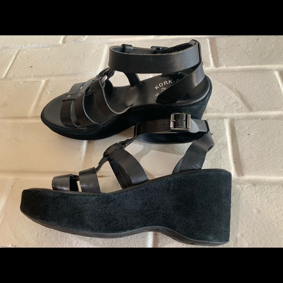 Kork-ease black leather/suede wedges - Picture 3 of 6